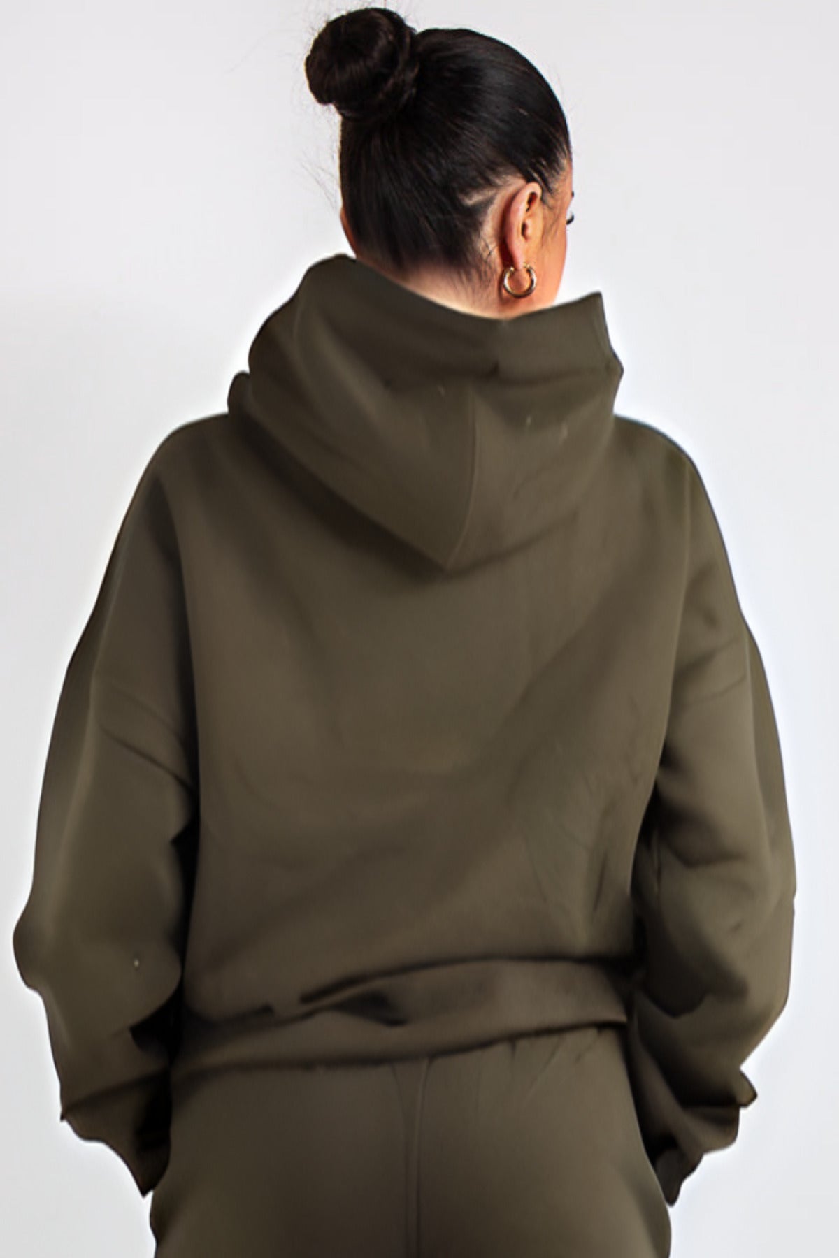 Kapuşonlu 3 İplik Sweatshirt - Haki - 2