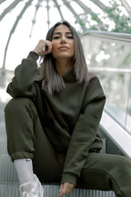 Kadın Pamuklu Bisiklet Yaka Sweatshirt - Haki - 2