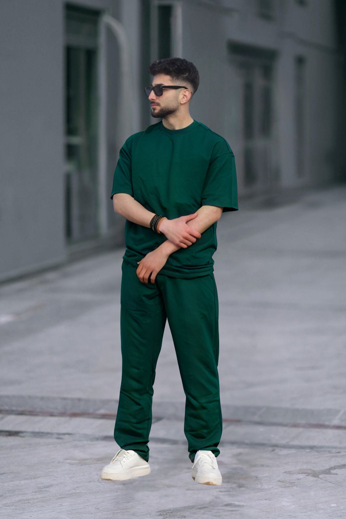 Erkek Oversize Kısa Kollu Yazlık Eşofman Takımı - Yeşil - 1