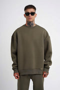 Erkek 3 İ̇plik Kalın Bisiklet Yaka Sweatshirt - Haki - 1