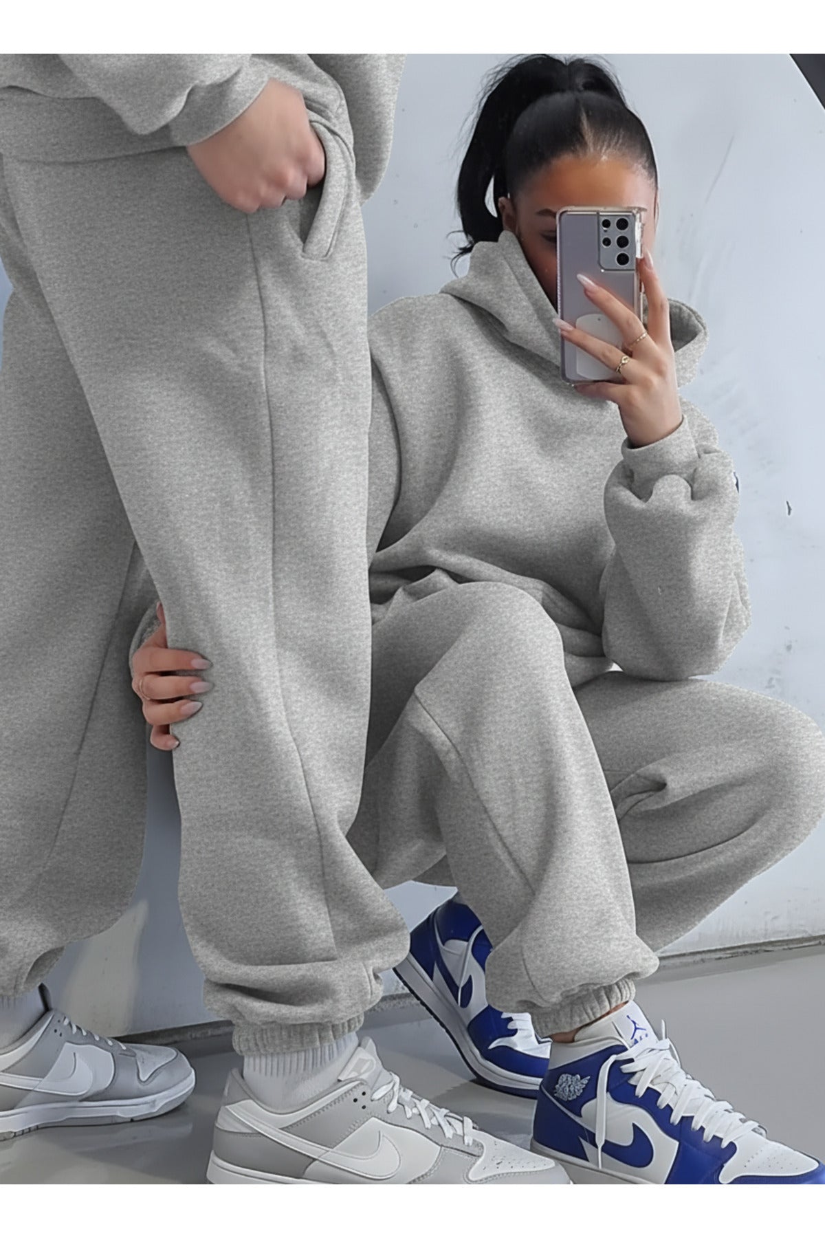 Unisex Çi̇ftleri̇n Kullanimina Uygun 3 İ̇pli̇k Eşofman Takimi (tekli̇) - Gri Melanj - 2