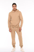 Erkek 3 İ̇pli̇k Jogger Ve Hoodi̇e Eşofman Takimi - Vizon - 1
