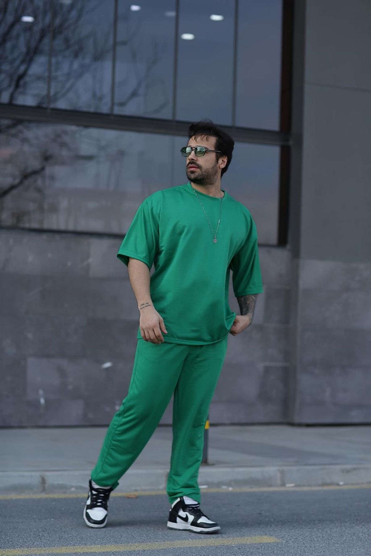 Erkek Gündelik Kısa Kollu T-shirt Pijama Takımı - Yeşil - 1