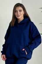 Kadın Kalın Mevsimlik Günlük Ve Spor Oversize Sweatshirt - Lacivert - 2