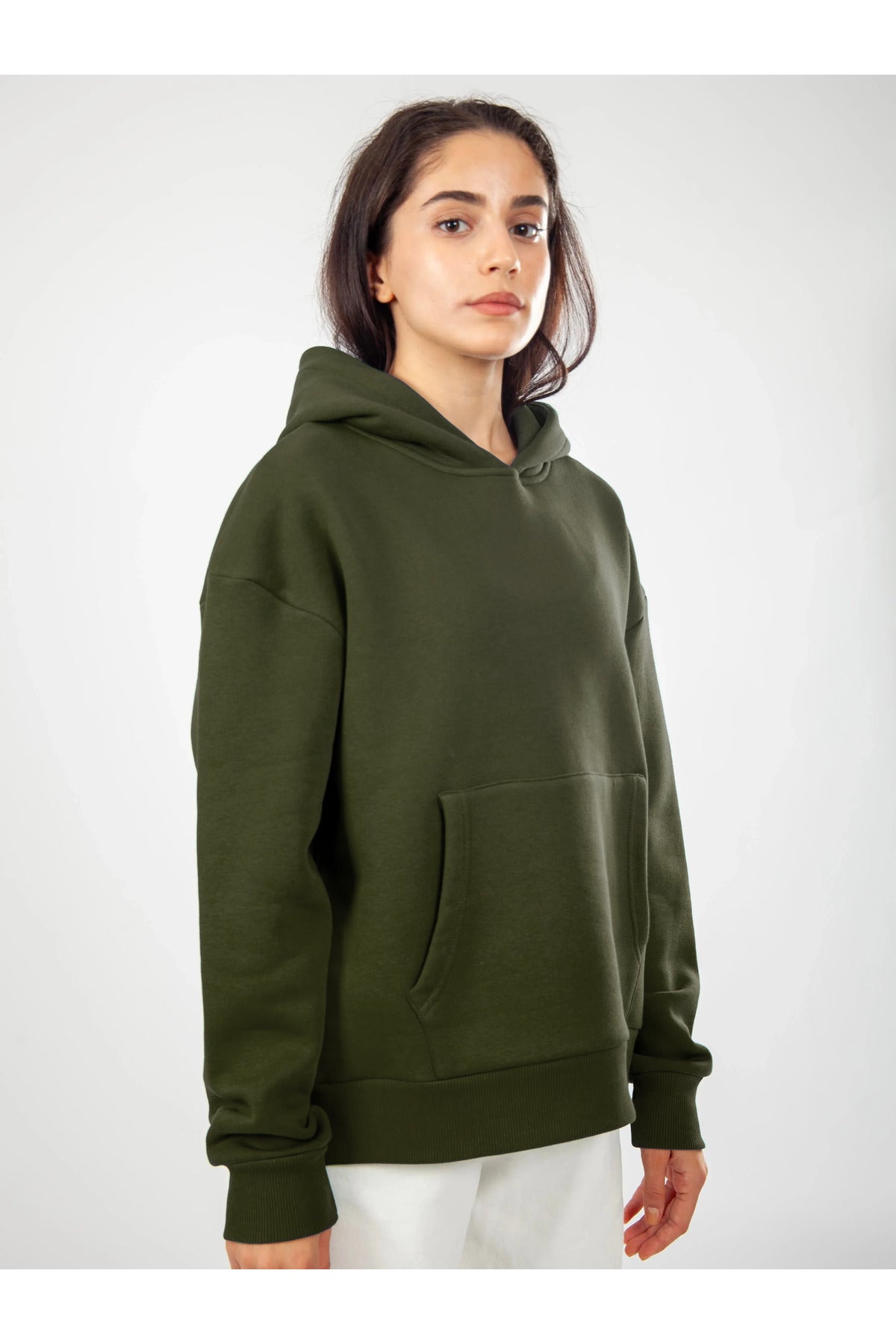 Oversize Hoodie Okul Sweatshirt - Haki - 2