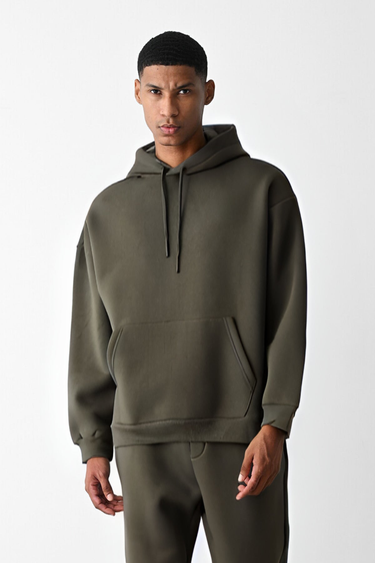 Erkek Kapşonlu Kanguru Cep Kışlık Sweatshirt - Haki - 1