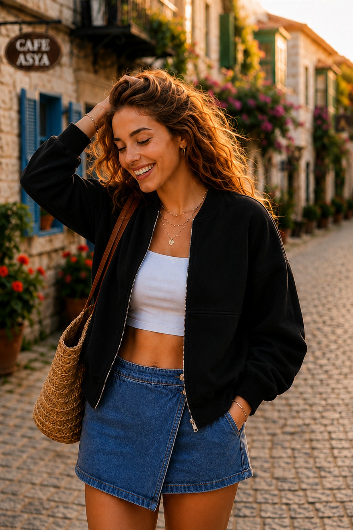 Kadın Fermuarlı Oversize Bomber Basic Mevsimlik Günlük Ceket - Siyah - 3