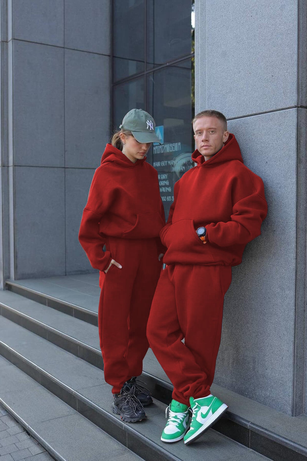 Unisex 3 İ̇pli̇k Şardonlu Çi̇ftleri̇n Kullanimina Uygun Jogger Eşofman Takimi (tekli̇) - Kırmızı - 2