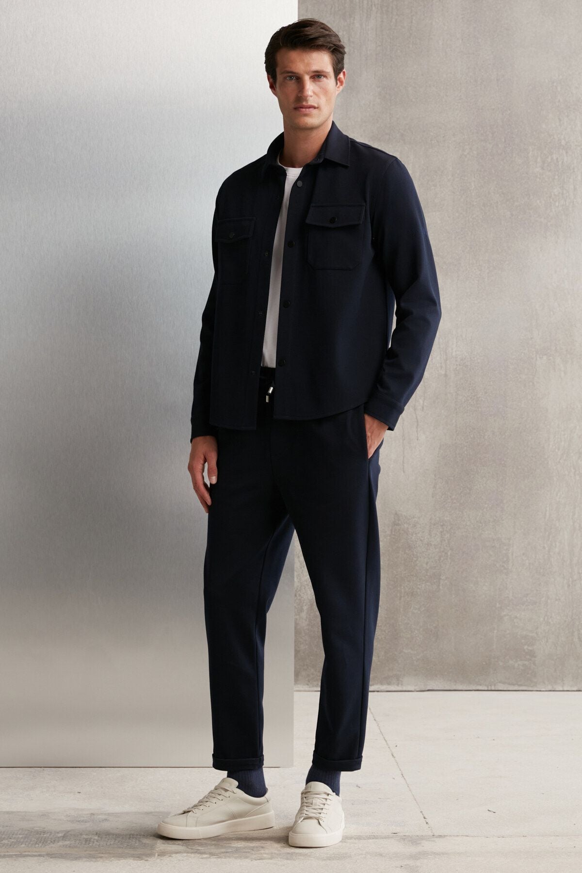 Erkek Duble Paça Jogger Dokuma Kumaş Pantolon - Lacivert - 3