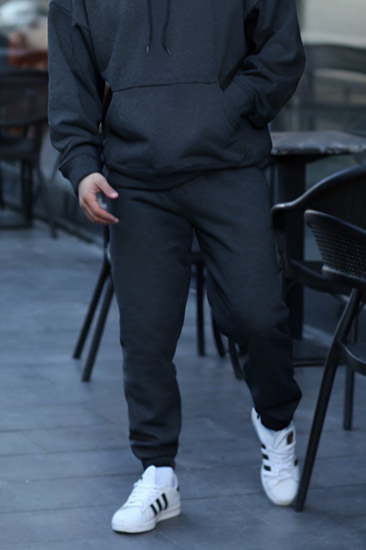 Erkek Yan Cepli Jogger Paçası Lastikli Eşofman Altı - Füme - 1