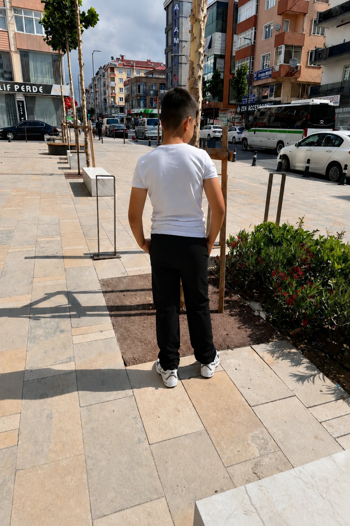 Çocuk Likralı Füme Beli Ribana Lastikli Okul Pantolonu - Siyah - 3