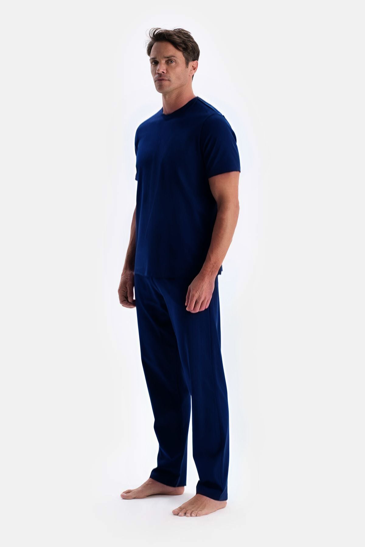 Erkek Lacivert Batik T-shirt Alt Üst Penye Pijama Takımı - Lacivert - 2
