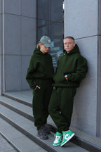 Unisex 3 İ̇pli̇k Şardonlu Çi̇ftleri̇n Kullanimina Uygun Jogger Eşofman Takimi (tekli̇) - Koyu Yeşil - 2