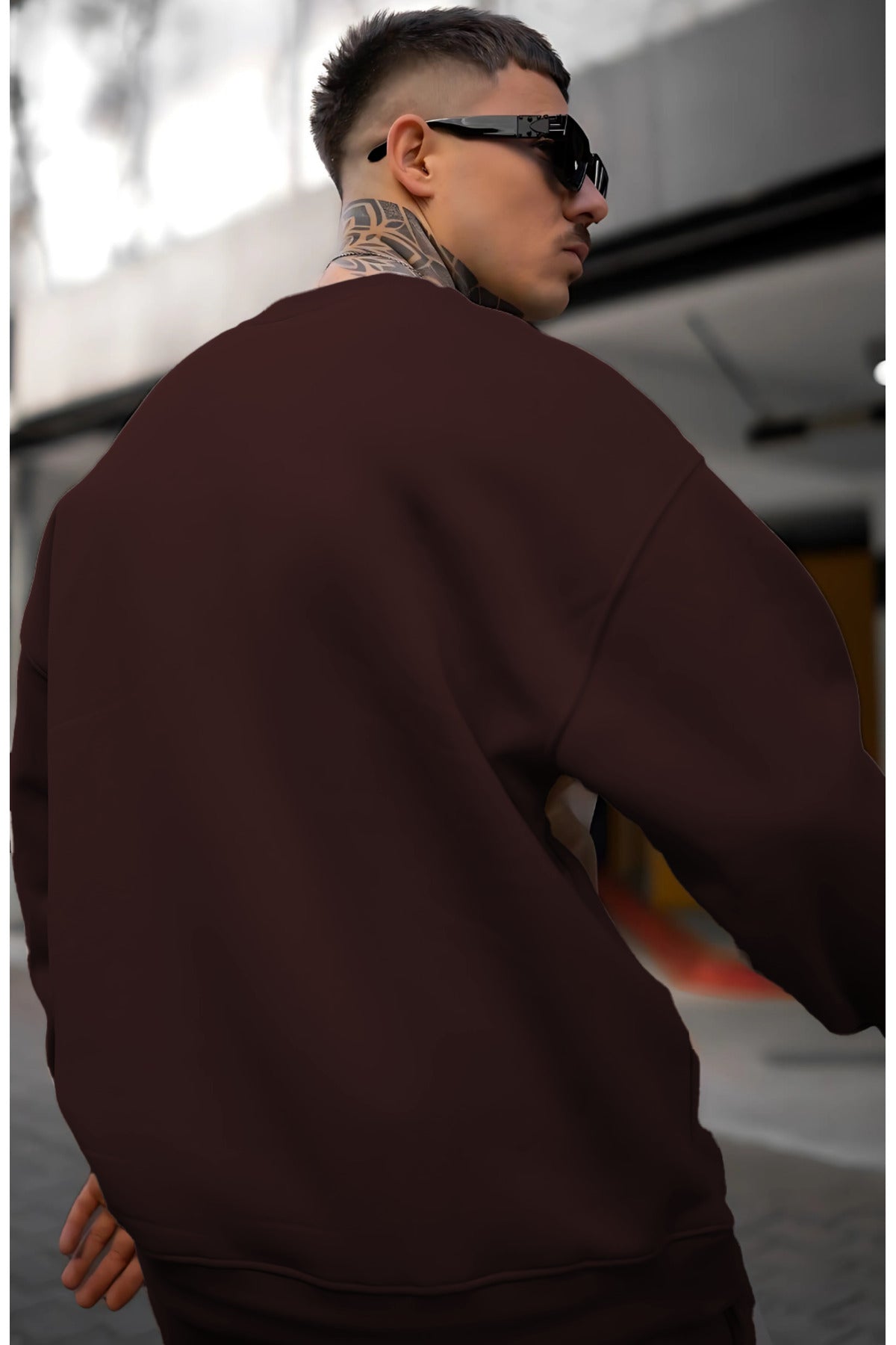 Erkek Oversize Alt Üst Takım - Kahverengi - 3