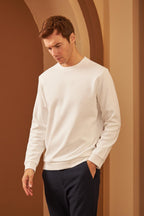 Erkek Bisiklet Yaka Uzun Kollu Oversize Sweatshirt - Beyaz - 3