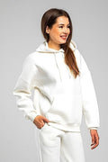Kadın Rahat Kalıp Günlük Kapşonlu Sweatshirt - Beyaz - 1