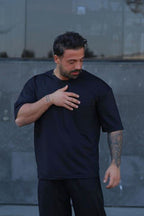 Erkek Oversize Pamuklu Nefes Alan T-shirt - Antasit Melanj - 4