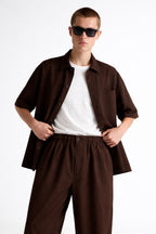 Erkek Lastikli Bel Kumaş Baggy Pantolon - Kahverengi - 2