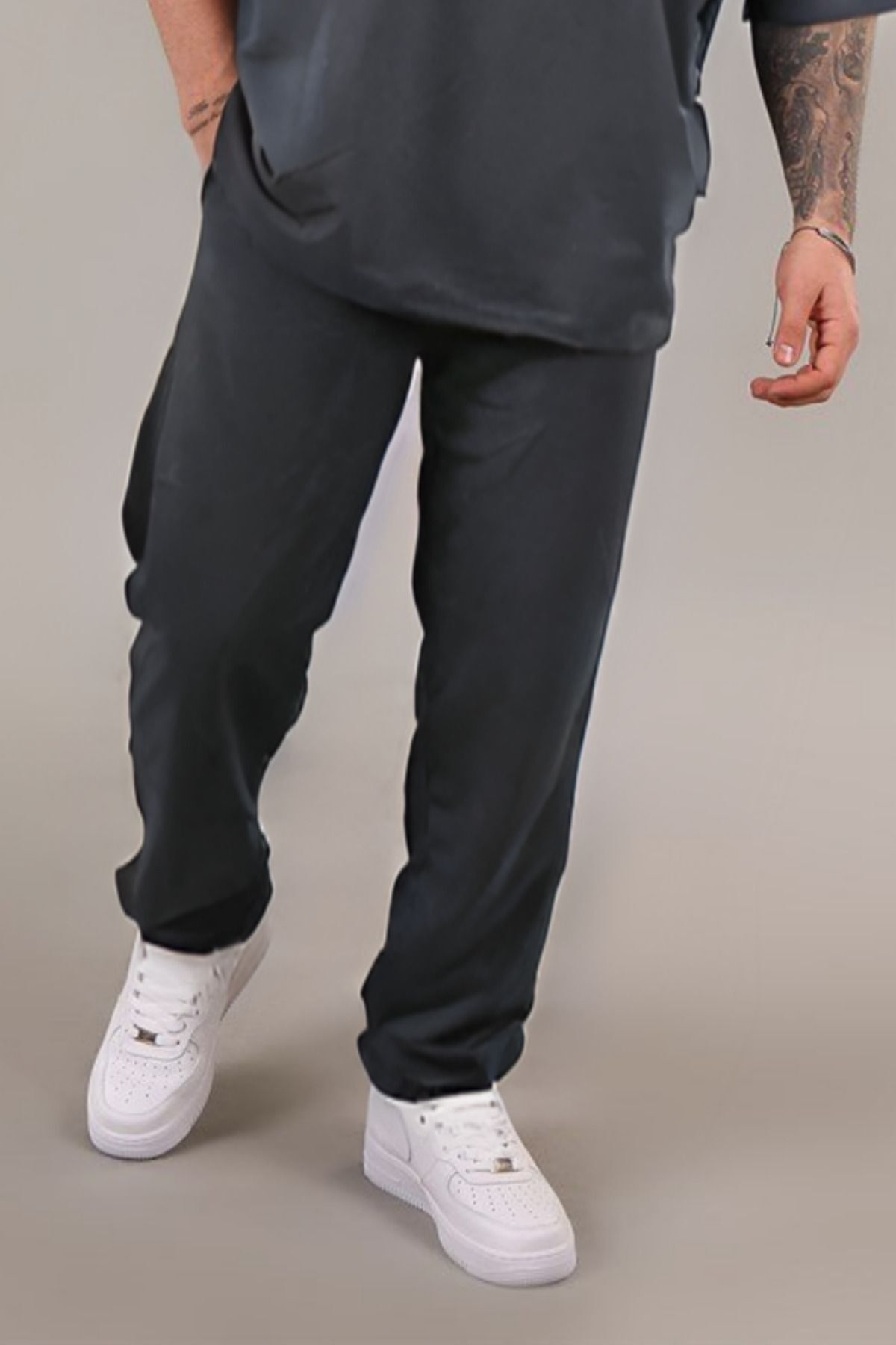 Erkek Penye Rahat Beli Lastikli Pijama Altı - Füme - 1