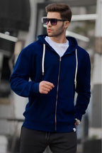 Laci̇vert Fermuarlı Kapüşonlu Erkek Sweatshirt - Lacivert - 2