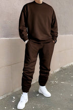 Oversize Rahat Kalıp Günlük Ve Spor Bisiklet Yaka Eşofman Takımı - Kahverengi - 2