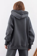 Kadın Esnek Rahat Kalıp Basic Model Sweatshirt - Füme - 4
