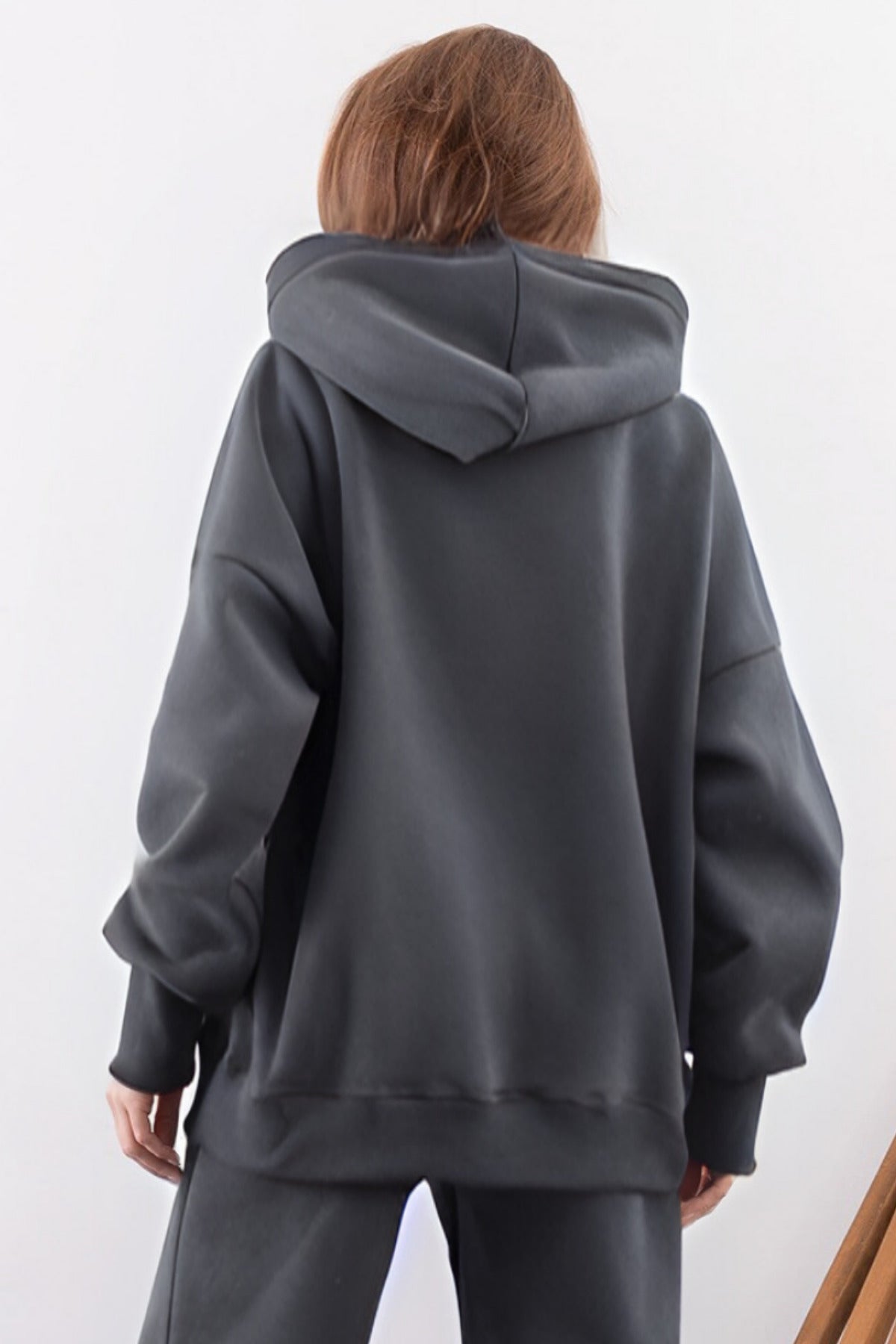 Kadın Esnek Rahat Kalıp Basic Model Sweatshirt - Füme - 4