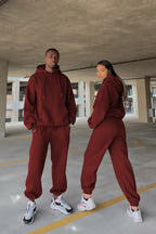 Çiftlere Özel (tekli̇) Oversize Couple Eşofman Takımı - Bordo - 1