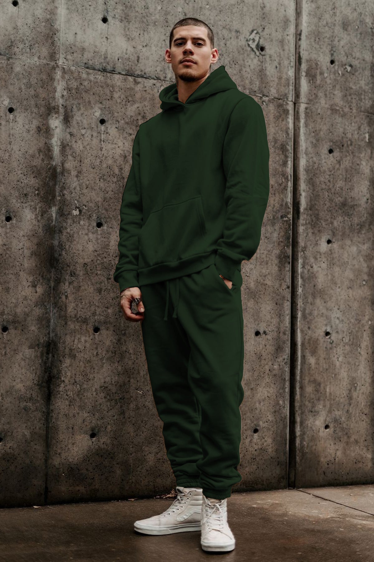 Erkek 3i̇pli̇k Jogger Baggy Kalip Hoodi̇e Eşofman Takimi - Koyu Yeşil - 3