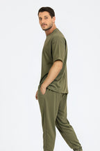Erkek Kısa Kollu Pijama Takımı Bisiklet Yaka Bisiklet Yaka - Haki - 3