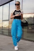 Kadın Turkuaz Jogger Yüksek Bel Eşofman Altı Turquoise Sweatpants - Turkuaz - 2
