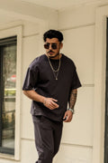 Erkek Füme Kısa Kol Yazlık Pamuklu Pijama Takımı - Füme - 1