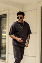 Erkek Füme Kısa Kol Yazlık Pamuklu Pijama Takımı - Füme - 1