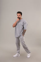 Erkek Kısa Kollu Pijama Takımı Bisiklet Yaka Reşme Salaş - Gri - 3