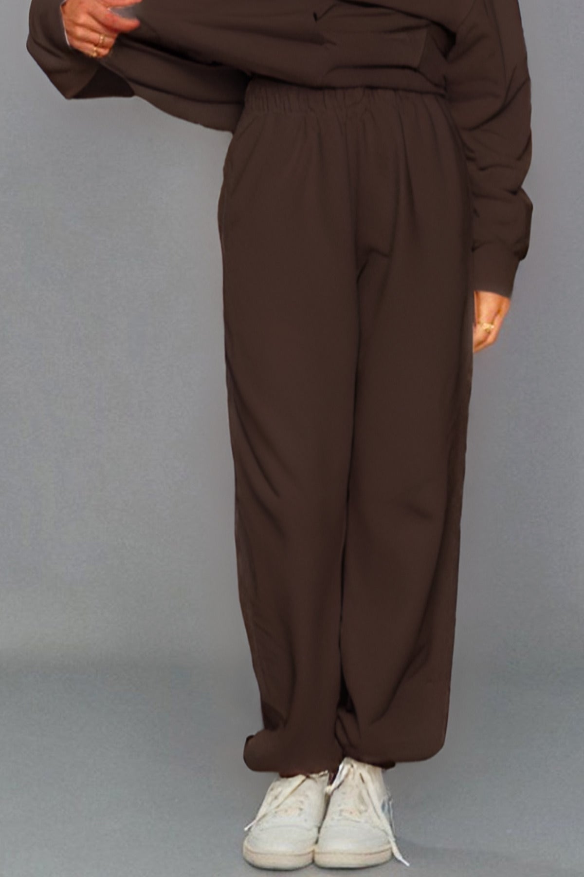 Kadın Oversize 3i̇plik Yüksek Bel Eşofman Altı - Kahverengi - 1