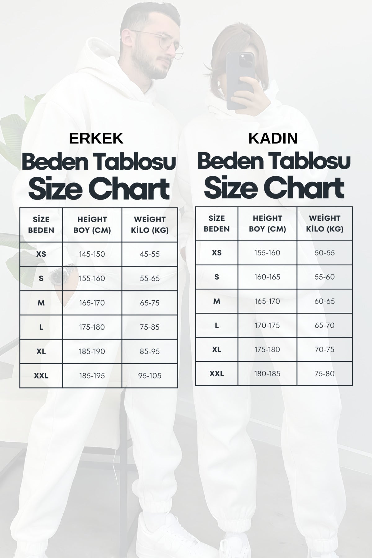 Kadın Erkek Trend Model Çiftlere Özel 3 İplik Oversize Kışlık Kalın Eşofman Takımı (tekli̇) - Beyaz - 3