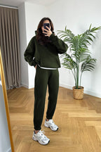 Kadin 3 İ̇pli̇k Oversi̇ze Premi̇um Sweatshi̇rt Eşofman Takimi - Haki - 1
