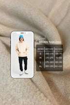 Unisex Kadın Vizon Baskısız Kanguru Cepli Kapüşonlu 3 İ̇plik Şardonlu Sweatshirt Oversize Hoodie - Vizon - 7