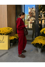Kadin 3 İ̇pli̇k Kapüşonlu Fermuarli Sweatshirt Hirka Alt Üst Eşofman Takimi - Bordo - 2