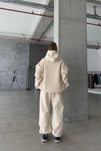 Kadın Paçası Lastikli Jogger Oversize Kışlık Eşofman Takımı - Vizon - 4