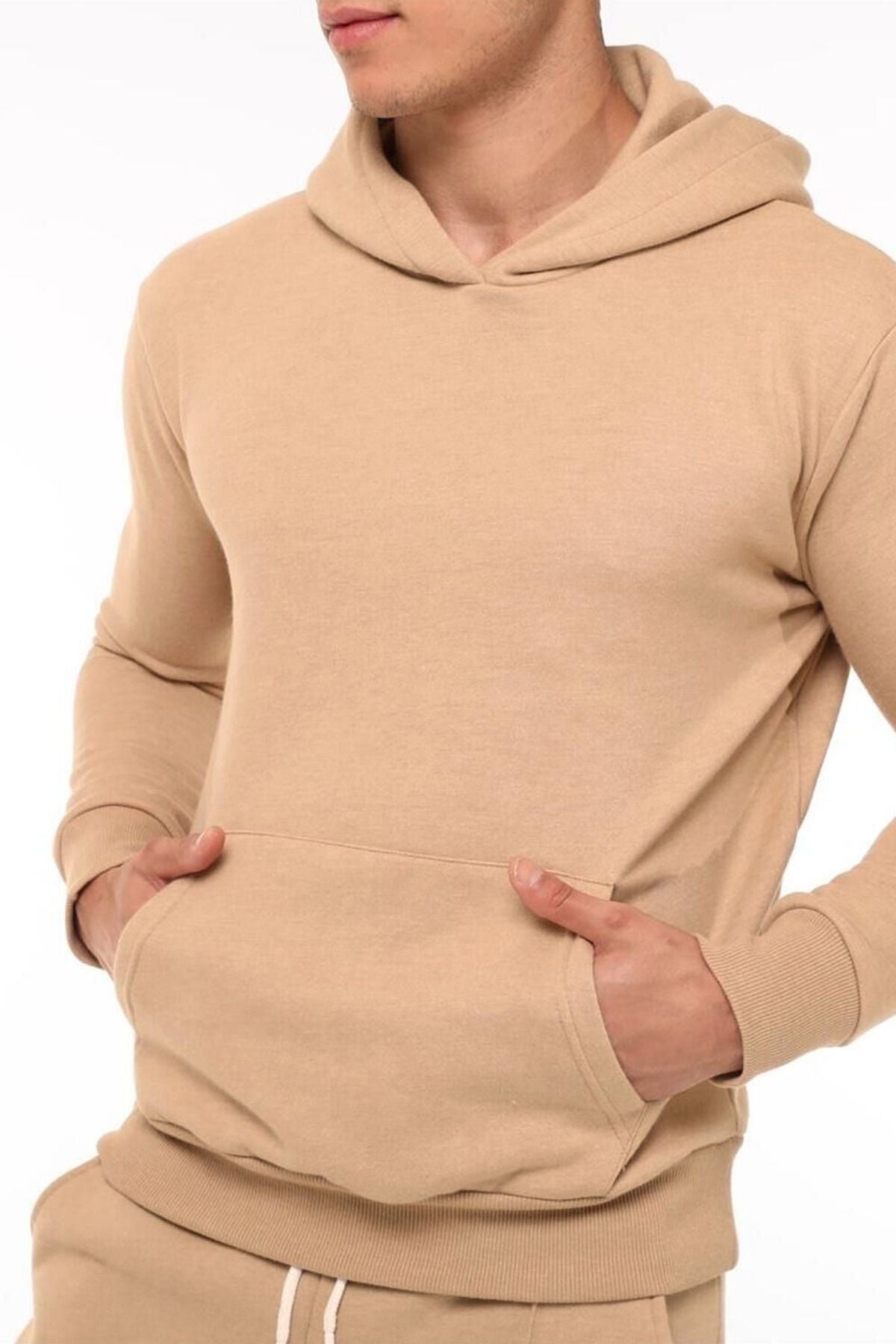 Baybayan 3 İ̇pli̇k Şardonlu Sweatshi̇rt Hoodi̇e - Vizon - 2