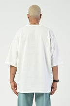 Erkek Oversize Penye Nefes Alan T-shirt - Beyaz - 3