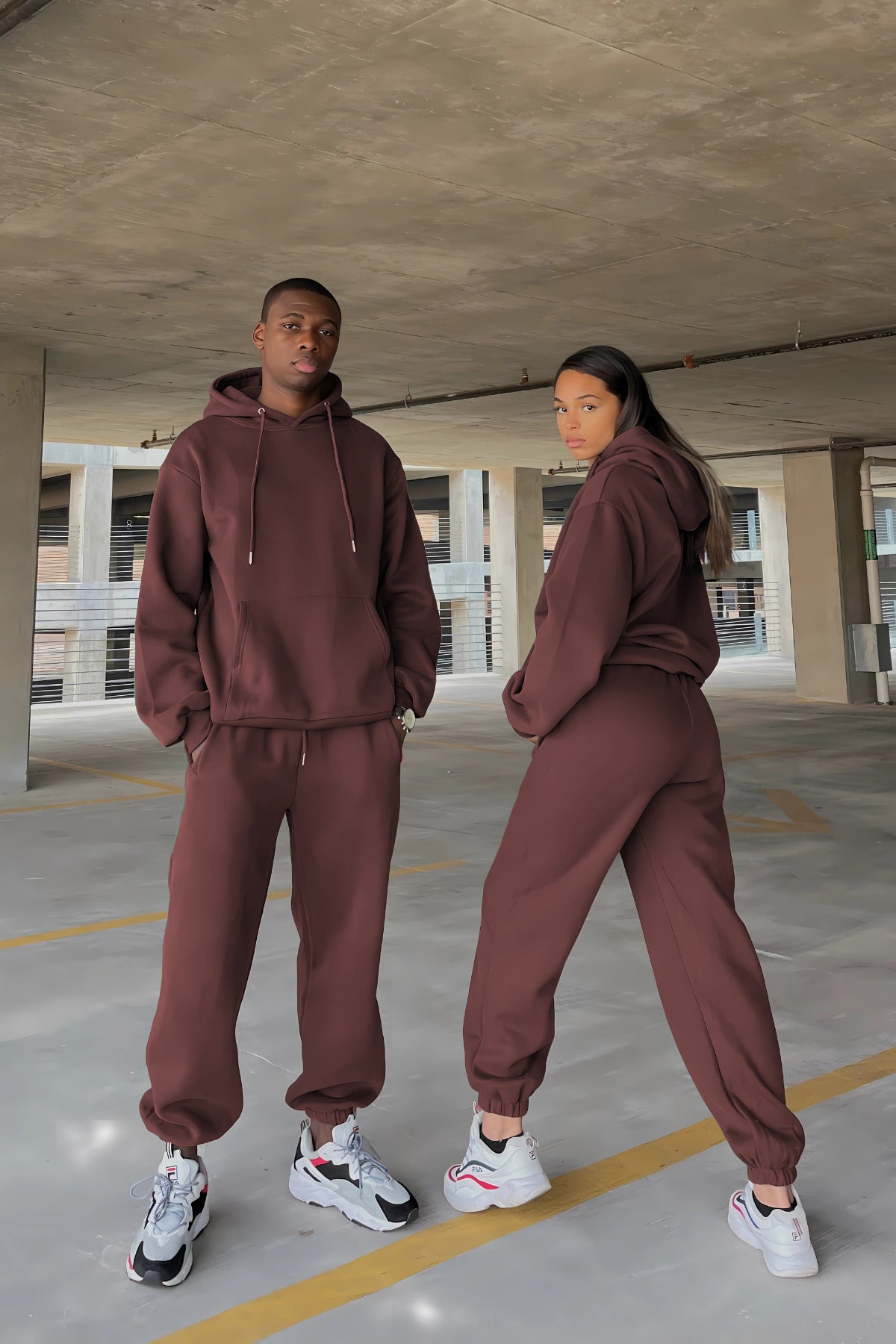 Çiftlere Özel (tekli̇) Oversize Couple Eşofman Takımı - Kahverengi - 1