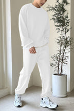 Erkek Bisiklet Yaka Oversize Jogger Paçası Lastikli Alt Üst Eşofman Takımı - Beyaz - 2