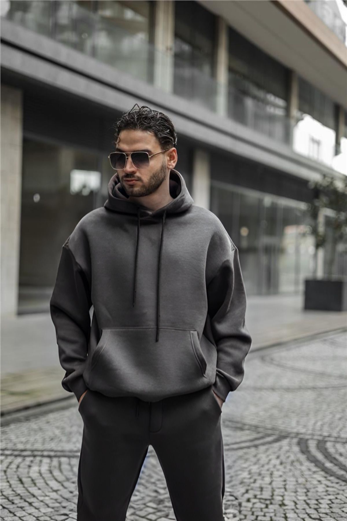 Özel Seri Kapüşonlu Hoodie Streetwear Sweatshirt - Füme - 2