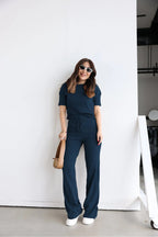Kadın Kısa Kollu Yazlık Alt Üst Fitilli Takım - Navy Blue - 3