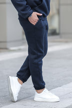 Erkek Bol Kesim Oversize 3 İ̇plik İ̇çi Pamuklu Şardonlu Lastikli Paça Jogger Kışlık Eşofman Altı - Lacivert - 3