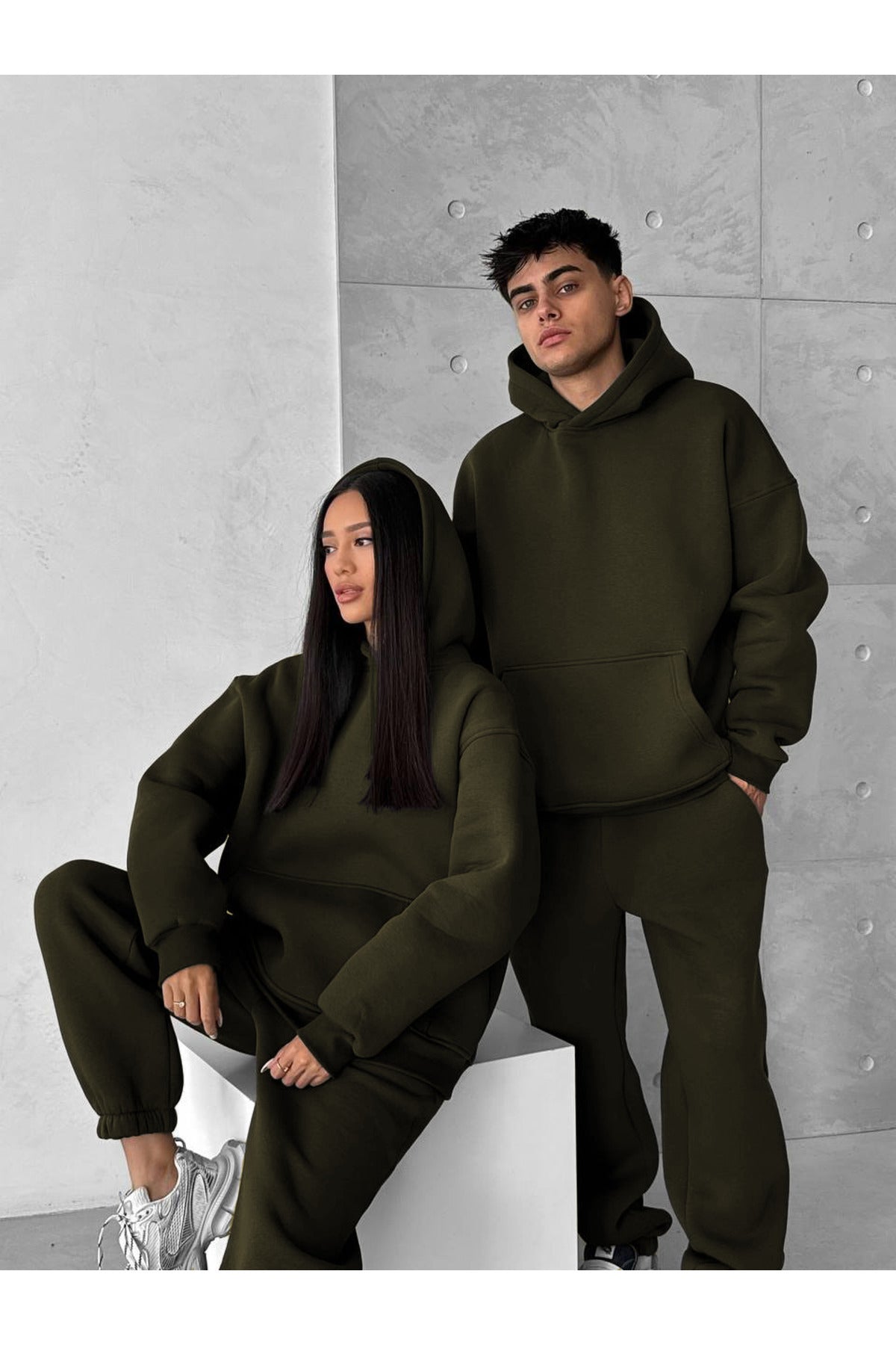 Unisex Oversi̇ze Çi̇ftleri̇n Kullanimina Uygun Eşofman Takimi ( Ürün 1 Takim) - Haki - 2