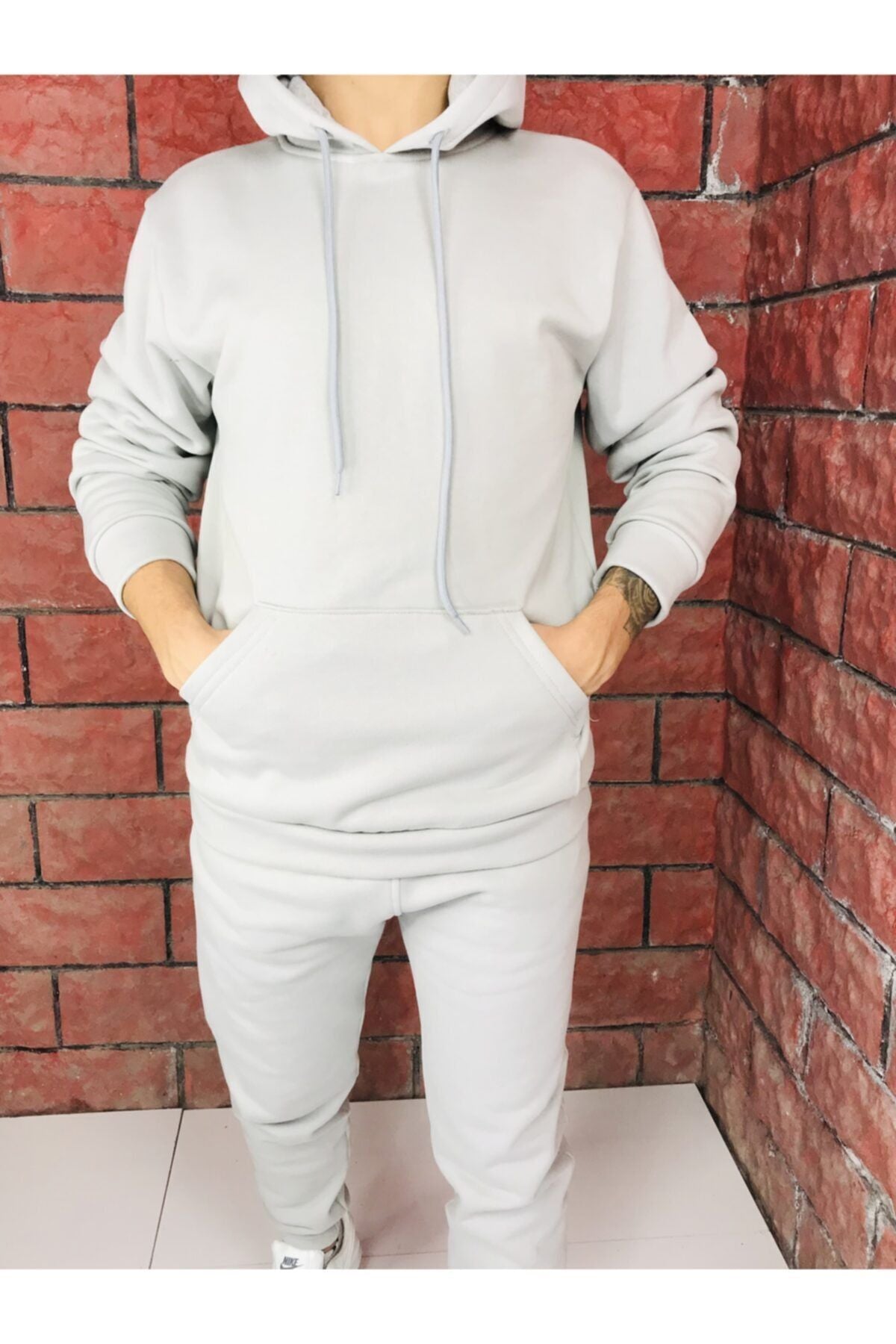 Unisex Gri Şardonlu Eşofman Takımı - Gri - 4