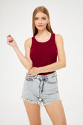 Kadın Bordo Fitilli Basic Örme Askılı Trend Spor Atlet - Bordo - 1